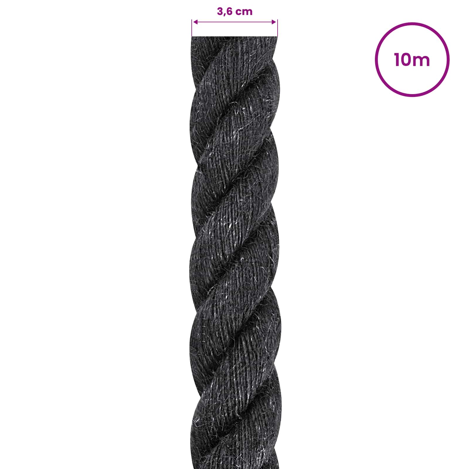 vidaXL Jute Rope 36 mm Black 100% Tossa jute 5