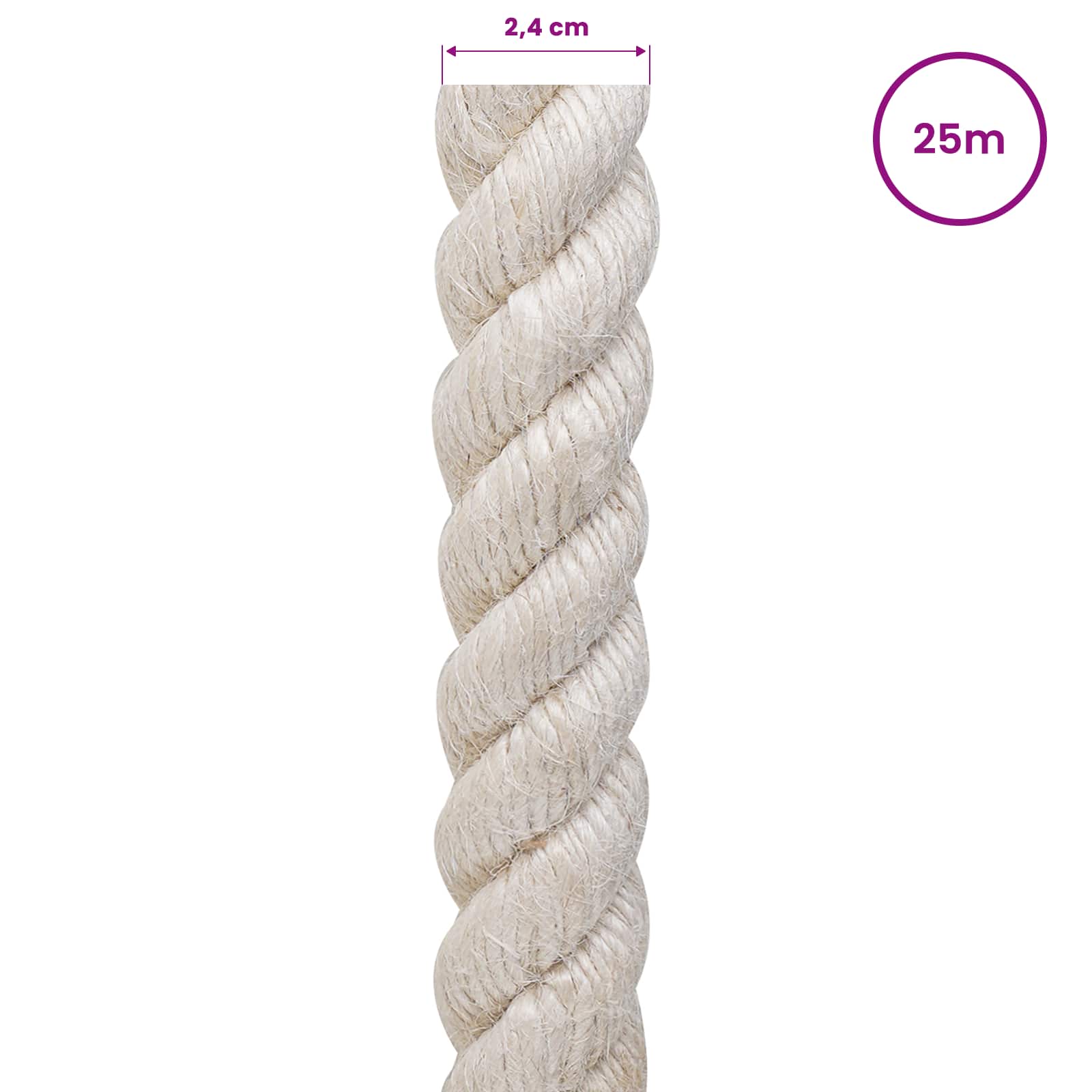 vidaXL Jute Rope 24 mm White 100% Tossa jute 5