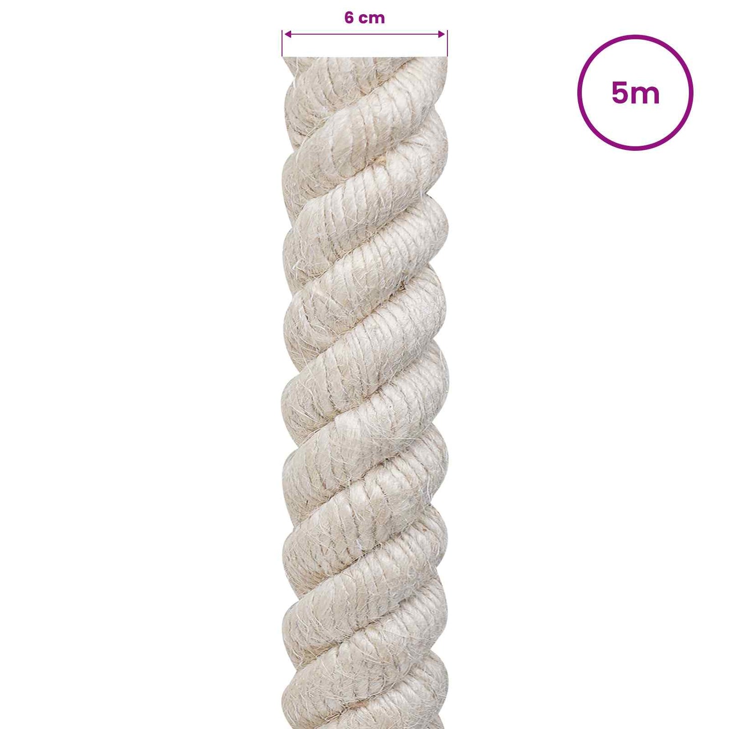 vidaXL Jute Rope 60 mm White 100% Tossa jute 5
