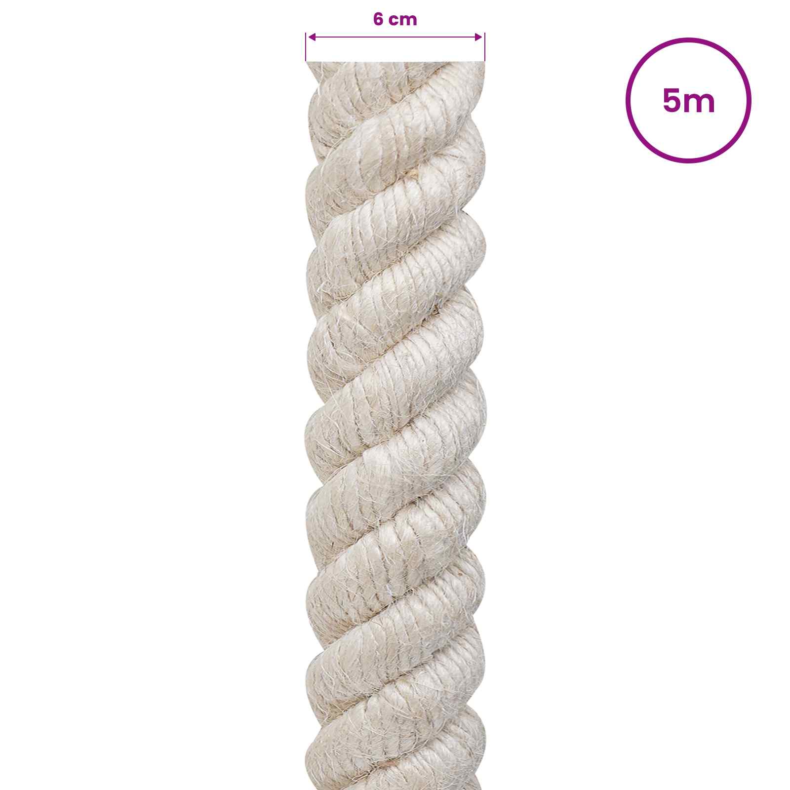 vidaXL Jute Rope 60 mm White 100% Tossa jute 5