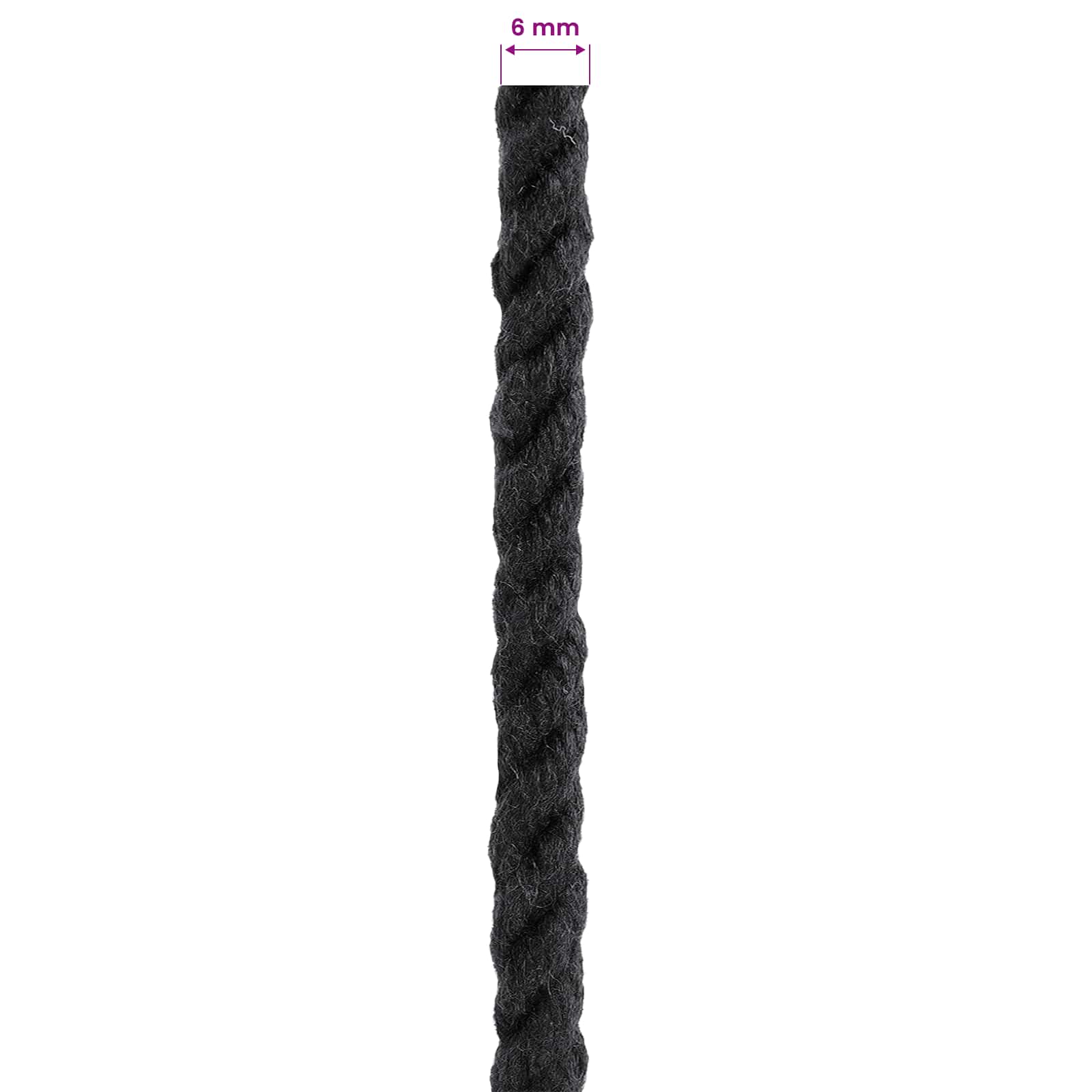 vidaXL Cotton Rope 6 mm 250 m Black 100% Cotton 6