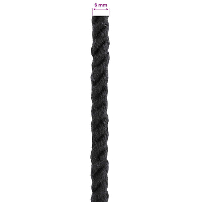 vidaXL Cotton Rope 6 mm 250 m Black 100% Cotton 6