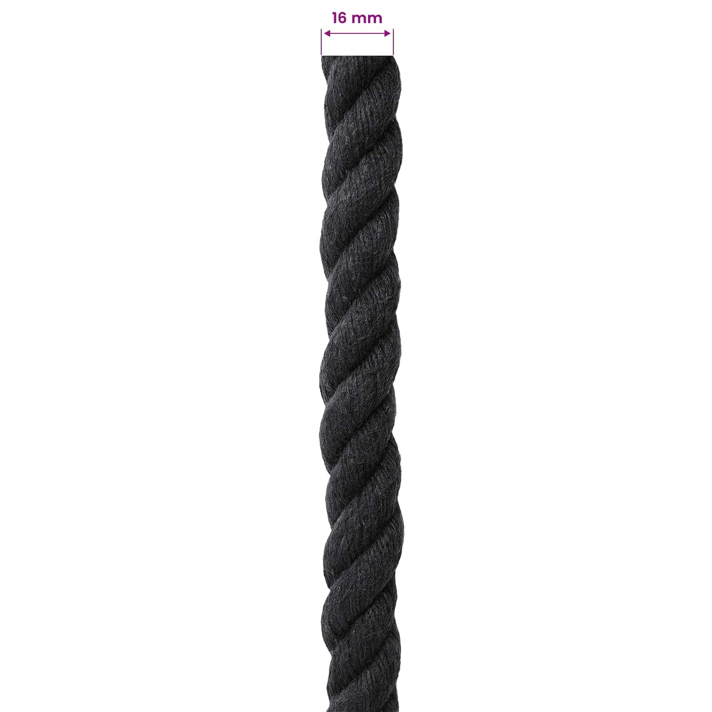 vidaXL Cotton Rope 16 mm 50 m Black 100% Cotton 6