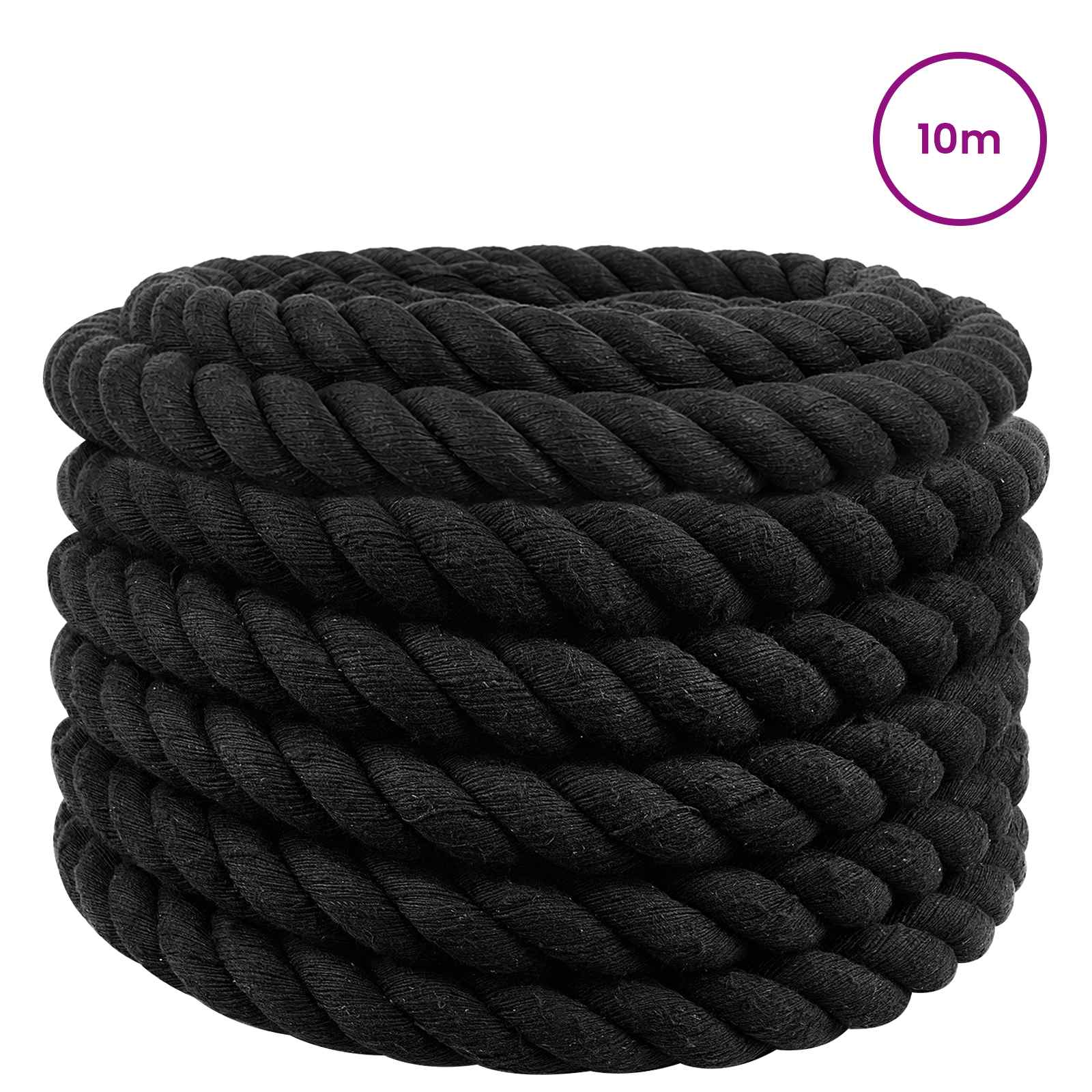 vidaXL Cotton Rope 36 mm 10 m Black 100% Cotton 3