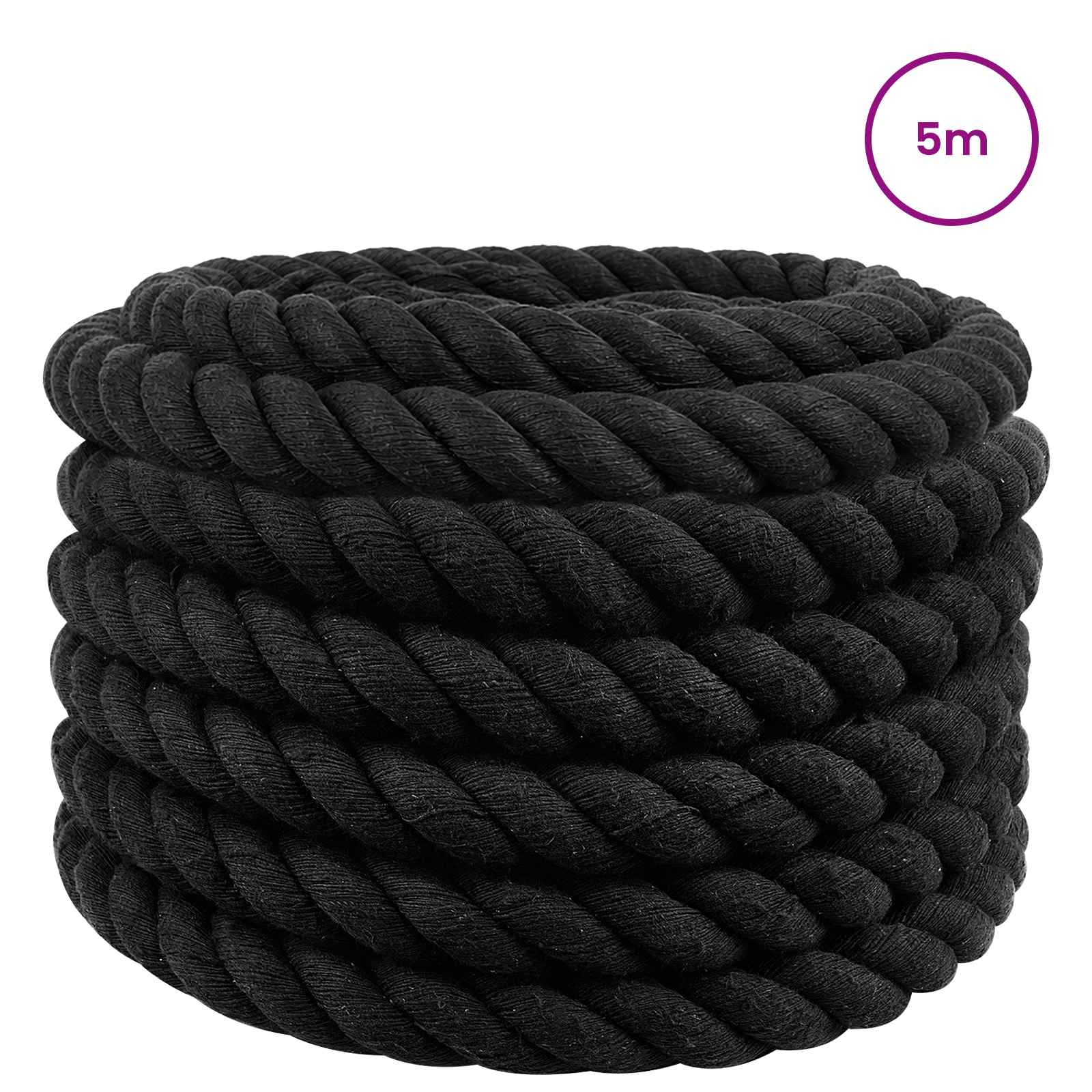 vidaXL Cotton Rope 50 mm 5 m Black 100% Cotton 3