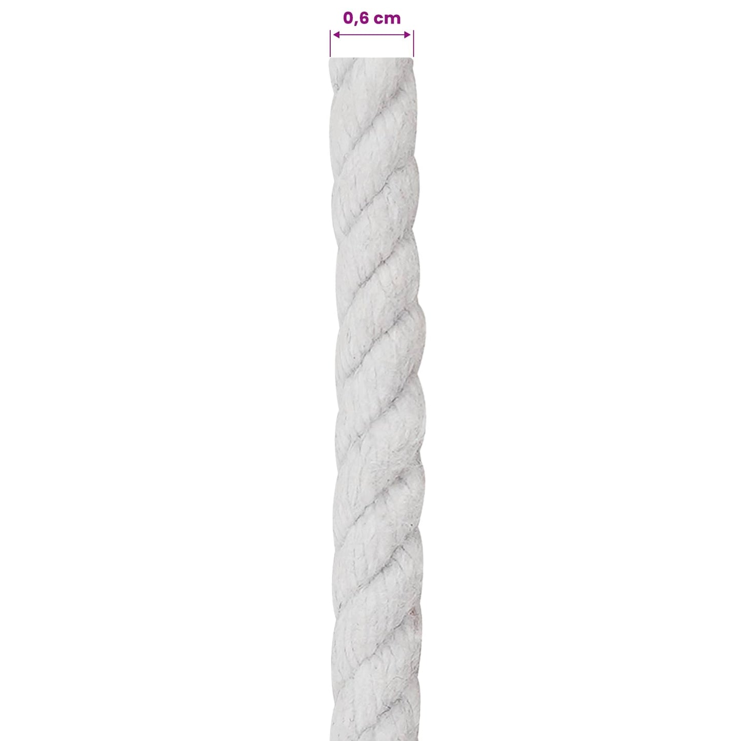 vidaXL Cotton Rope 6 mm 250 m White 100% Cotton 6