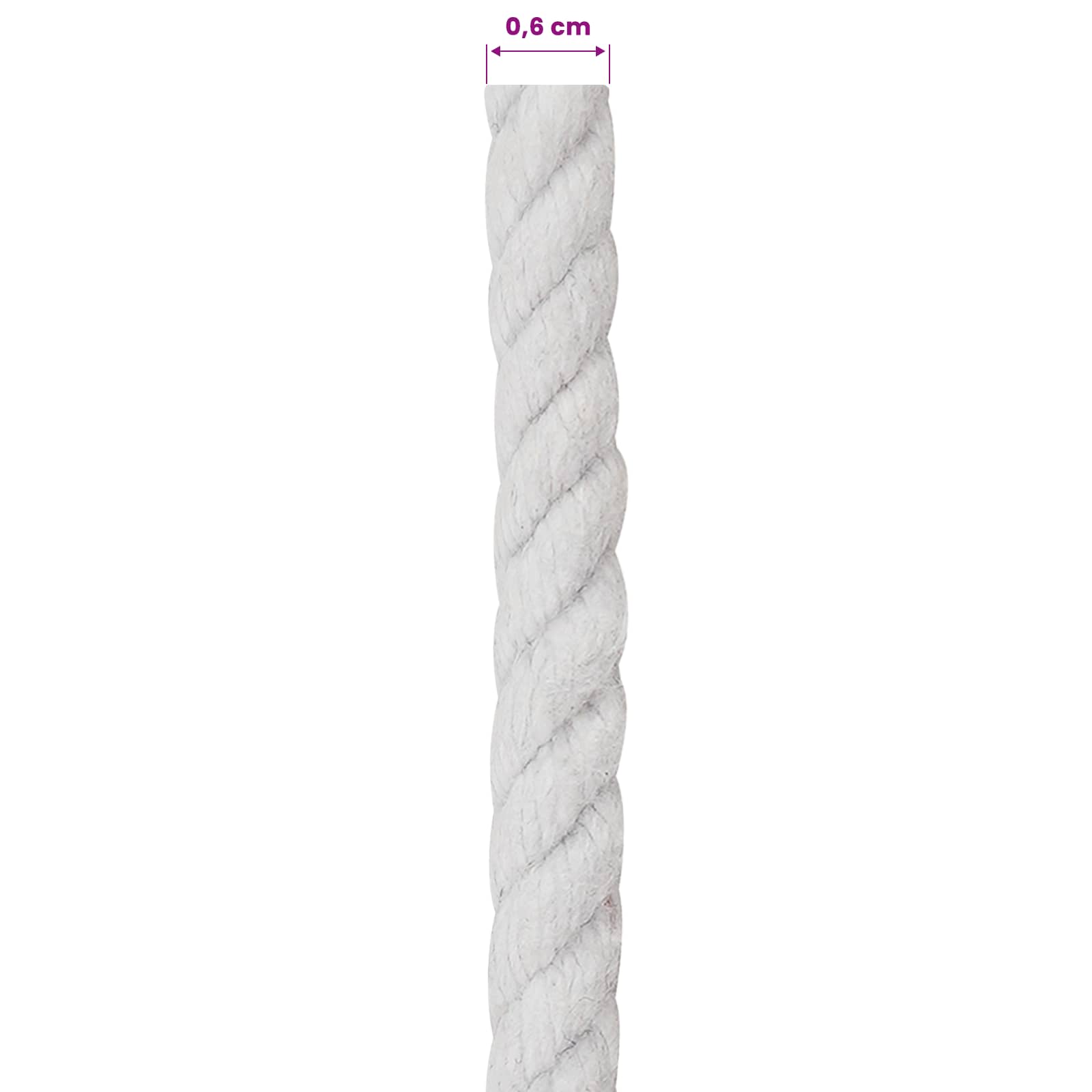 vidaXL Cotton Rope 6 mm 250 m White 100% Cotton 6
