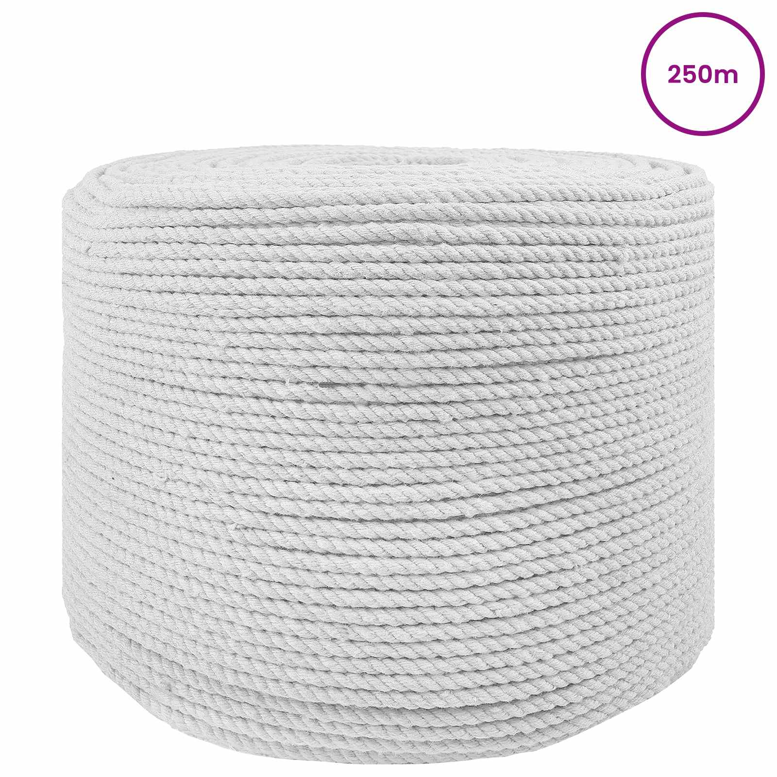 vidaXL Cotton Rope 6 mm 250 m White 100% Cotton 3