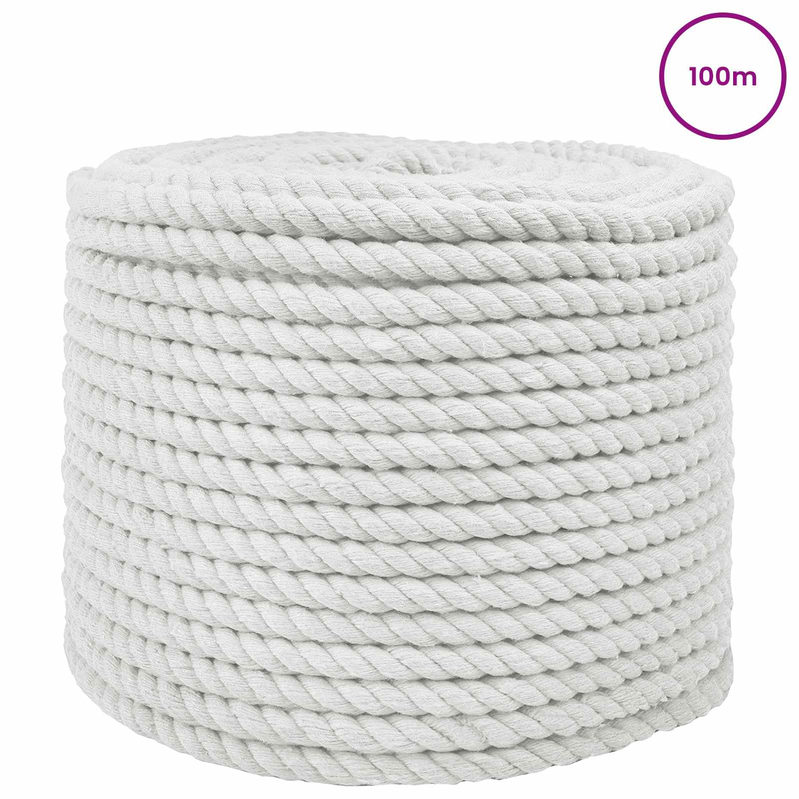 vidaXL Cotton Rope 10 mm 100 m White 100% Cotton 3