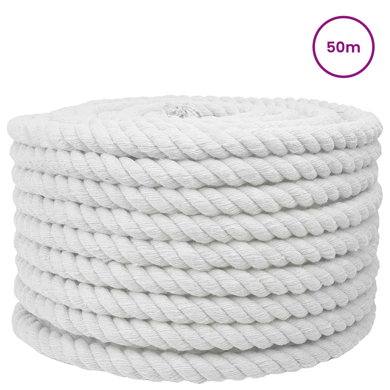 vidaXL Cotton Rope 16 mm 50 m White 100% Cotton 3