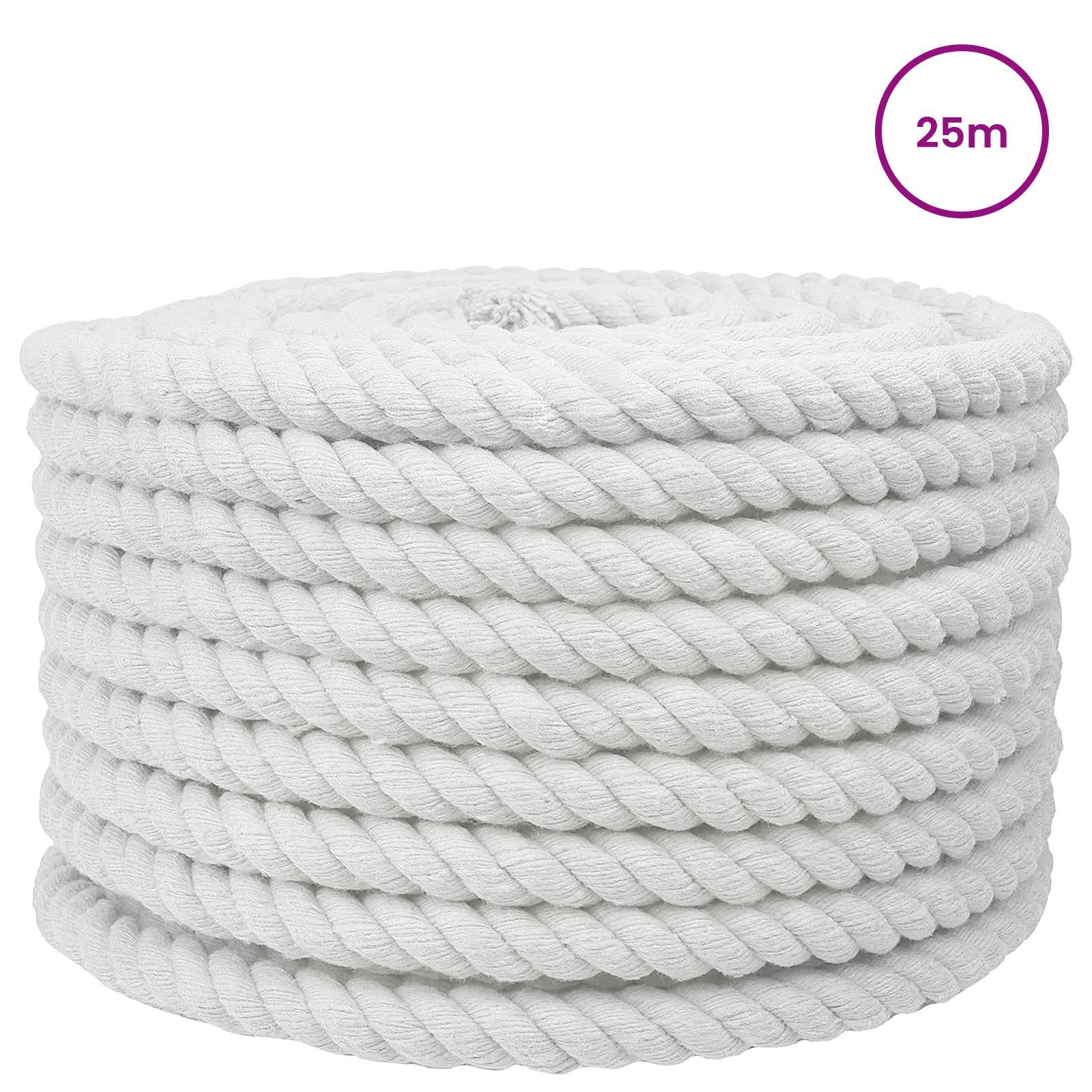 vidaXL Cotton Rope 24 mm 25 m White 100% Cotton 3