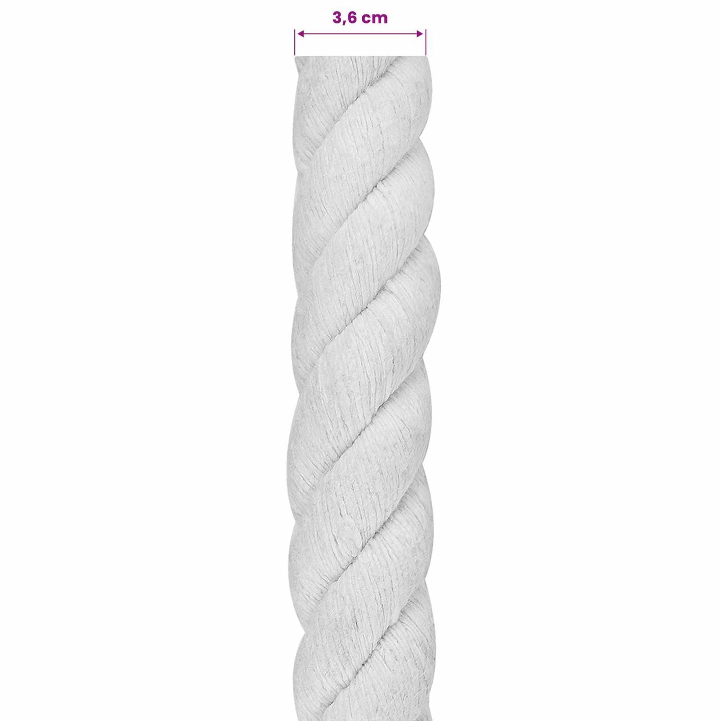 vidaXL Cotton Rope 36 mm 10 m White 100% Cotton 6