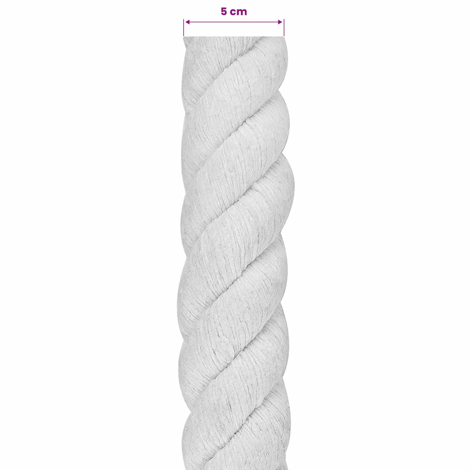 vidaXL Cotton Rope 50 mm 5 m White 100% Cotton 6