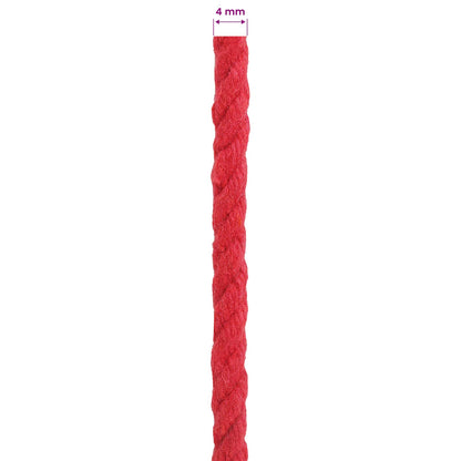vidaXL Cotton Twine 4 mm 500 m Red 100% Cotton 6