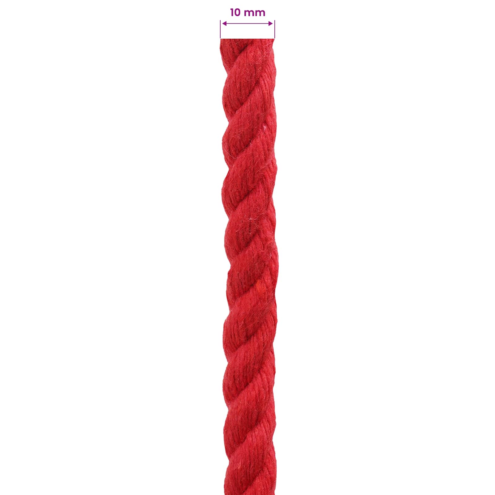 vidaXL Cotton Rope 10 mm 100 m Red 100% Cotton 6
