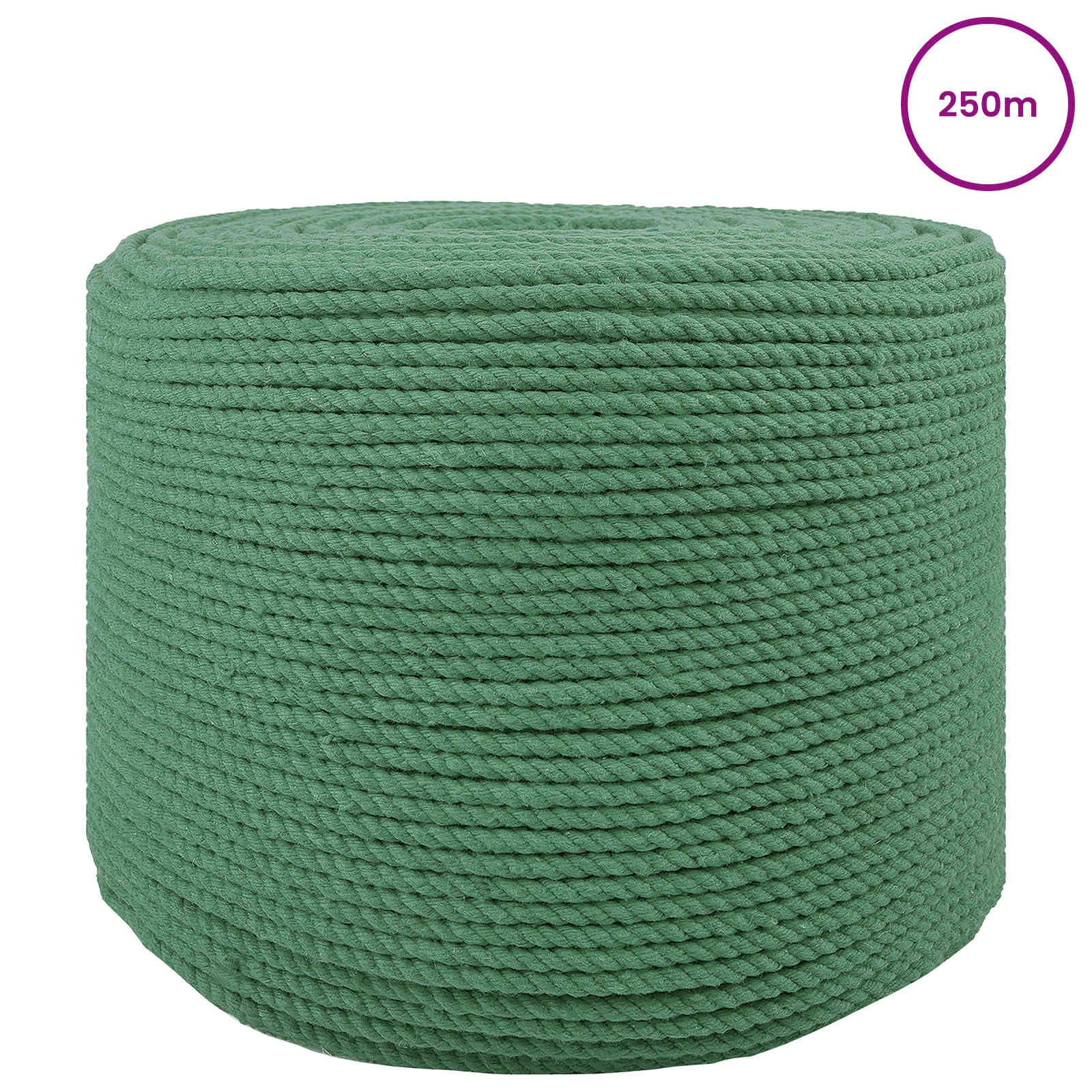 vidaXL Cotton Rope 6 mm 250 m Green 100% Cotton 3
