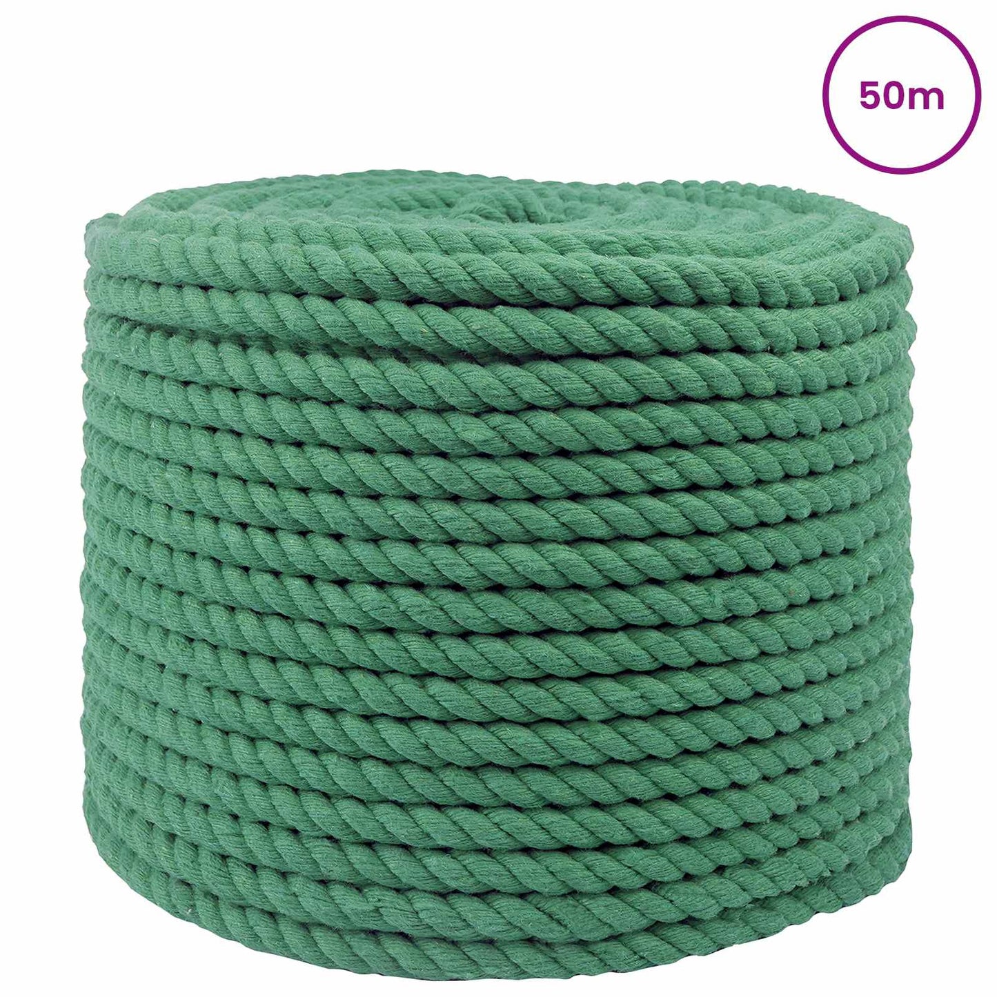 vidaXL Cotton Rope 14 mm 50 m Green 100% Cotton 3