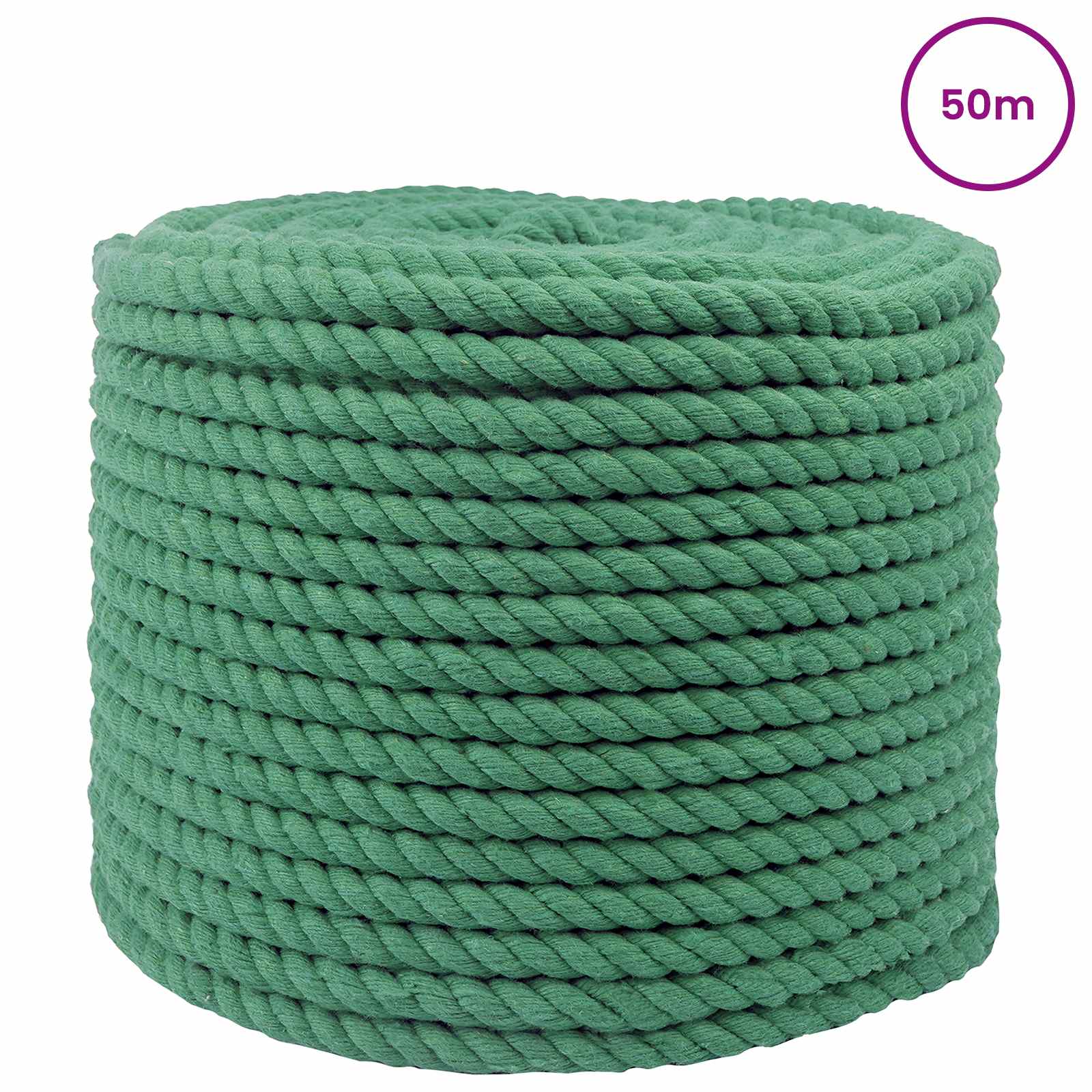 vidaXL Cotton Rope 14 mm 50 m Green 100% Cotton 3