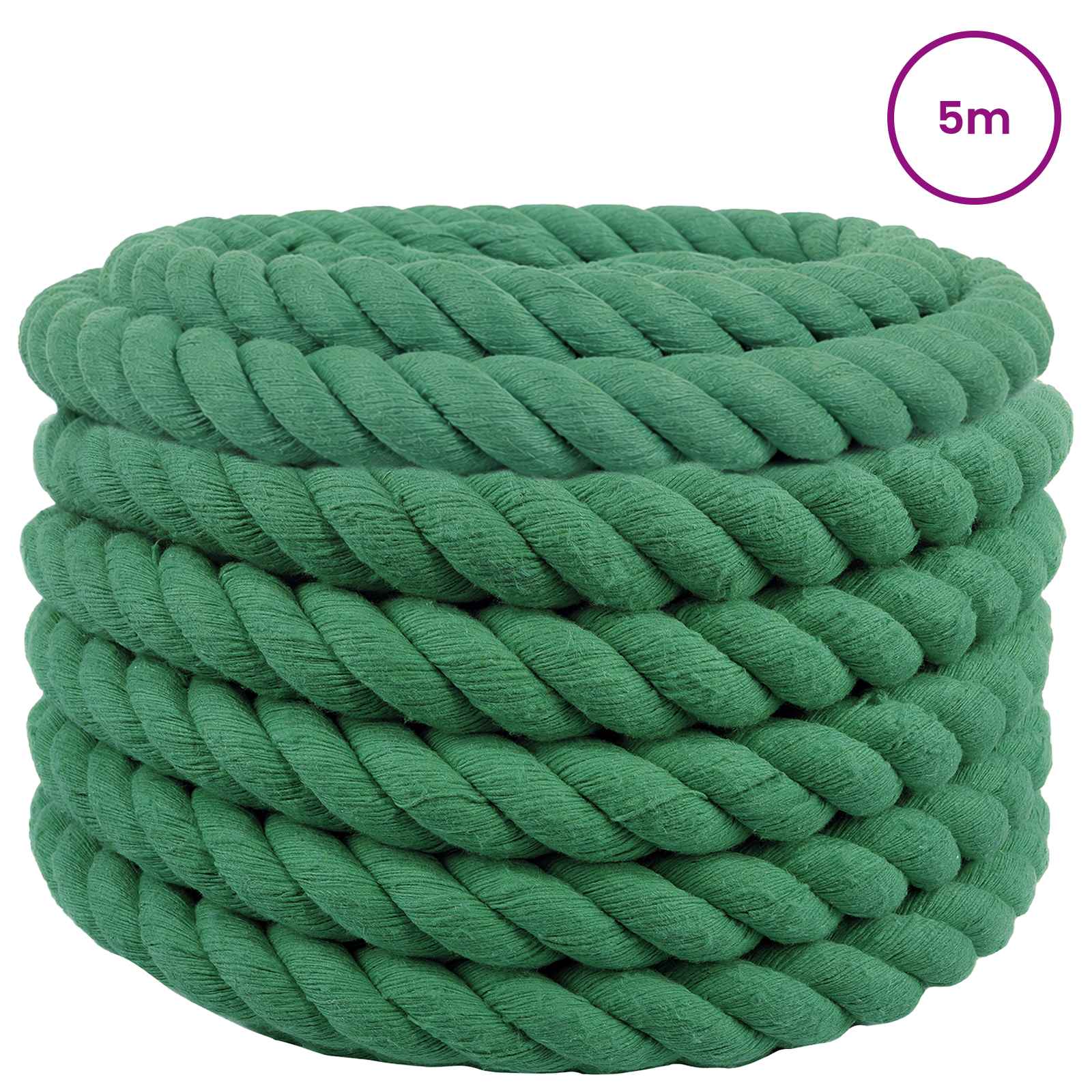 vidaXL Cotton Rope 50 mm 5 m Green 100% Cotton 3