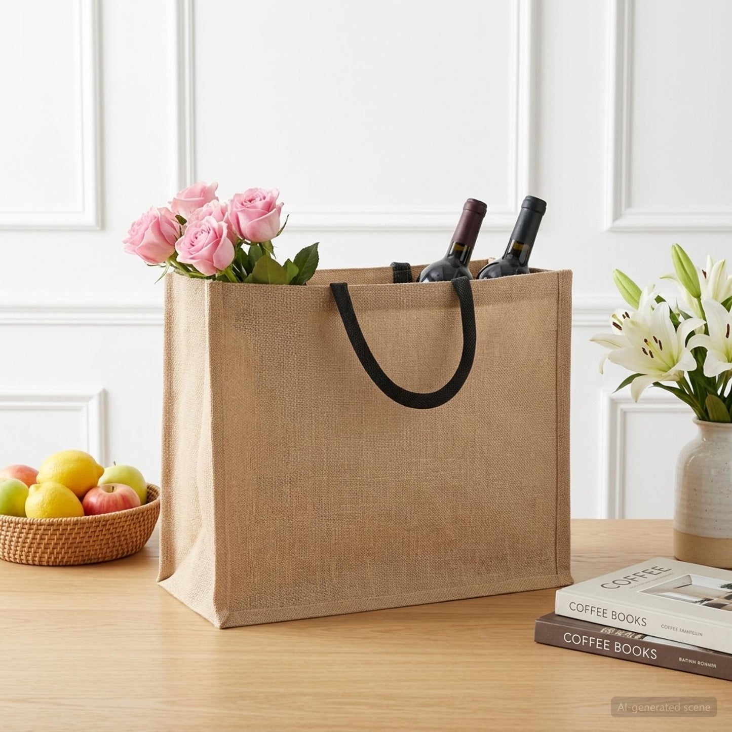 vidaXL Jute Handbags 10 Natural and Black 42 x 33 x 19 cm 1