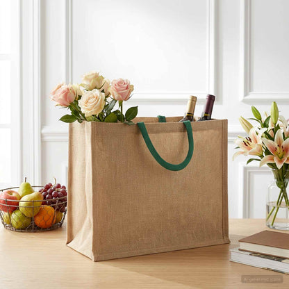 vidaXL Jute Handbags 10 Natural and Green 42 x 33 x 19 cm 1