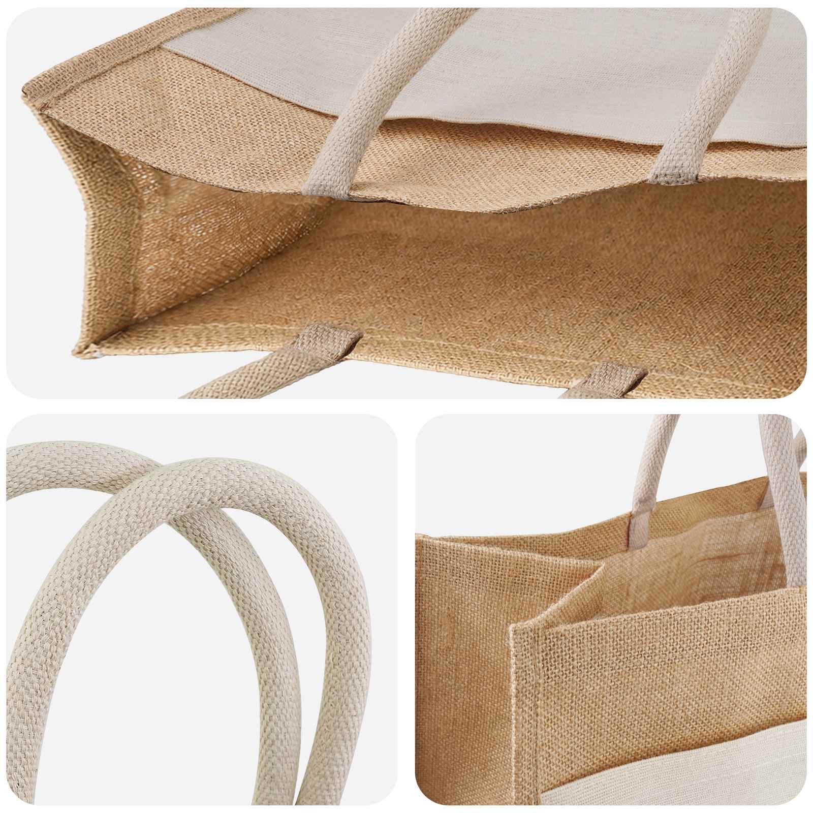 vidaXL Jute Handbags with Pocket 10 Natural and White 42 x 33 x 19 cm 4