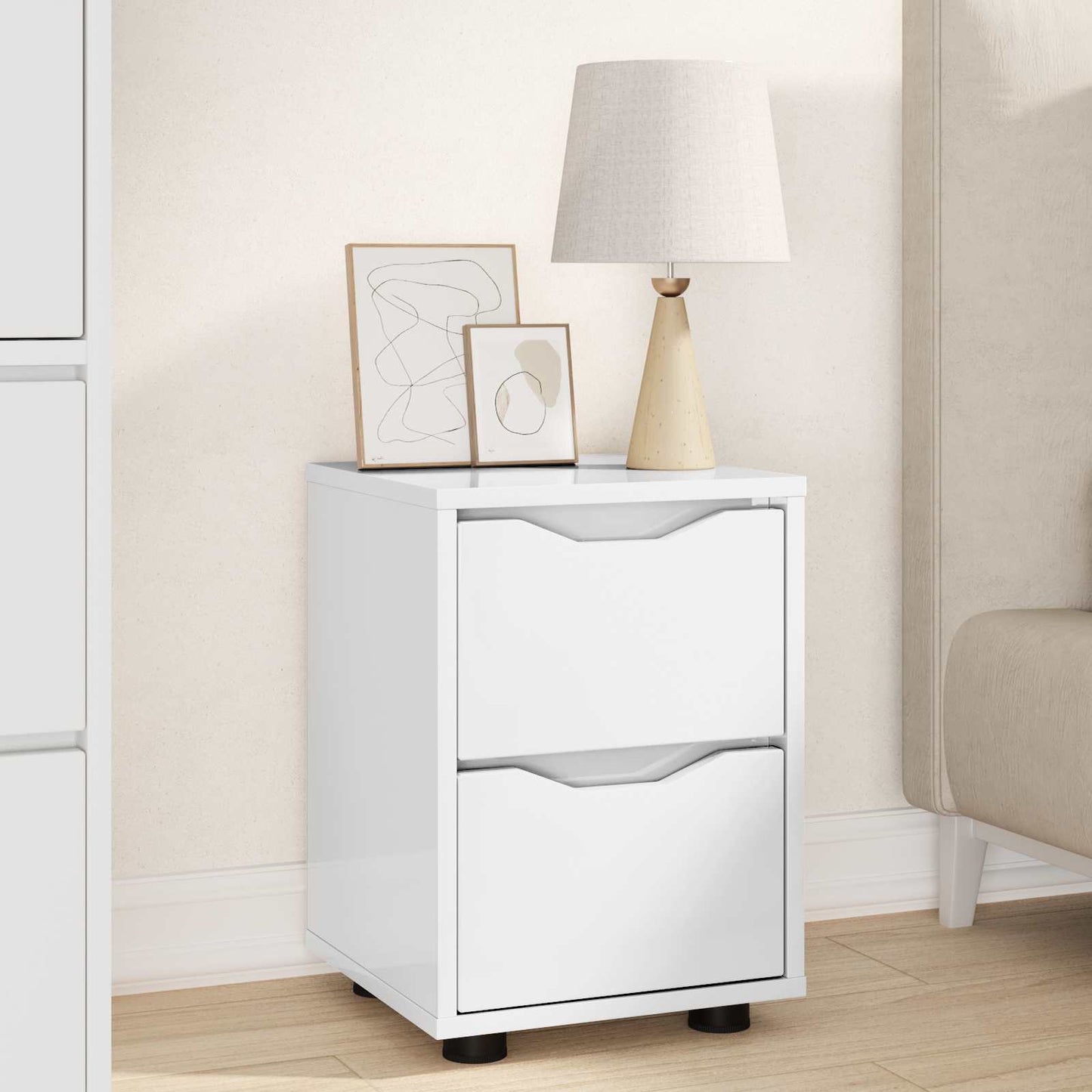 vidaXL Bedside Table High Gloss White 30.5 x 30 x 43 cm 1