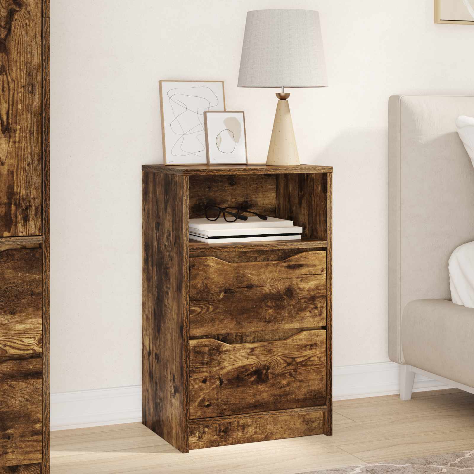 vidaXL Bedside Table Smoked Oak 40 x 30 x 467 cm Engineered Wood 1