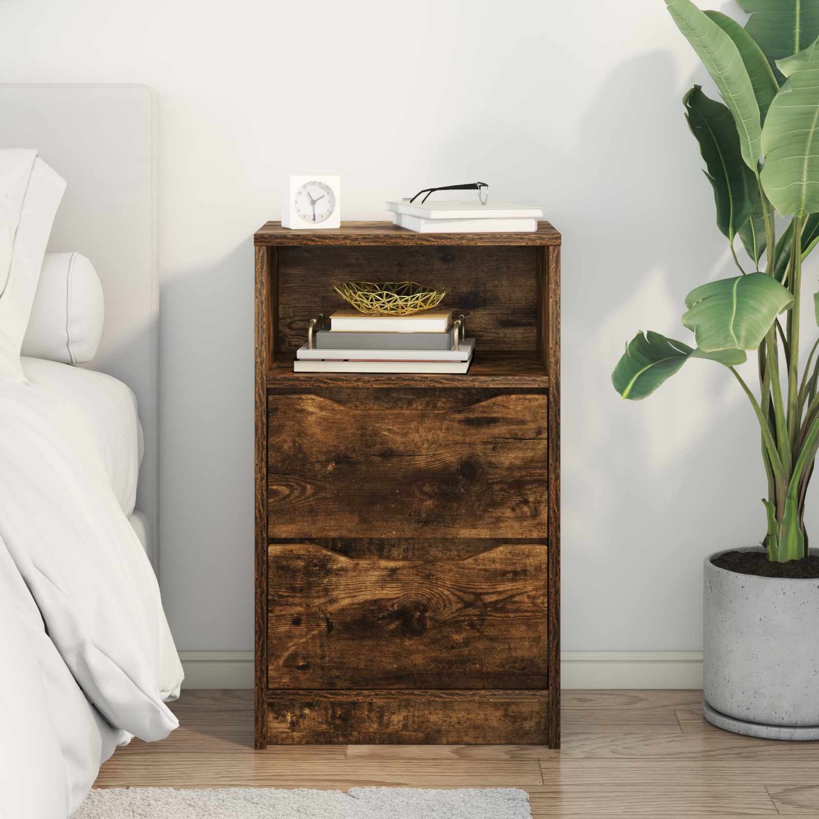 vidaXL Bedside Table Smoked Oak 40 x 30 x 467 cm Engineered Wood 4