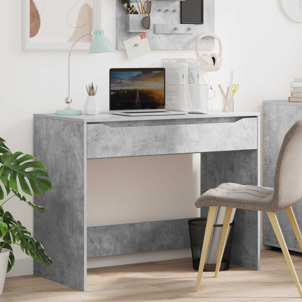 Desk with Drawer 100 x 50 x 78 cm Engineered Wood Concrete grey