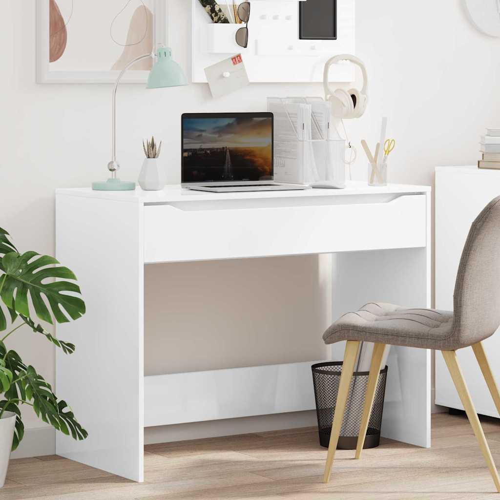 Desk with Drawer 100 x 50 x 78 cm Engineered Wood High gloss white