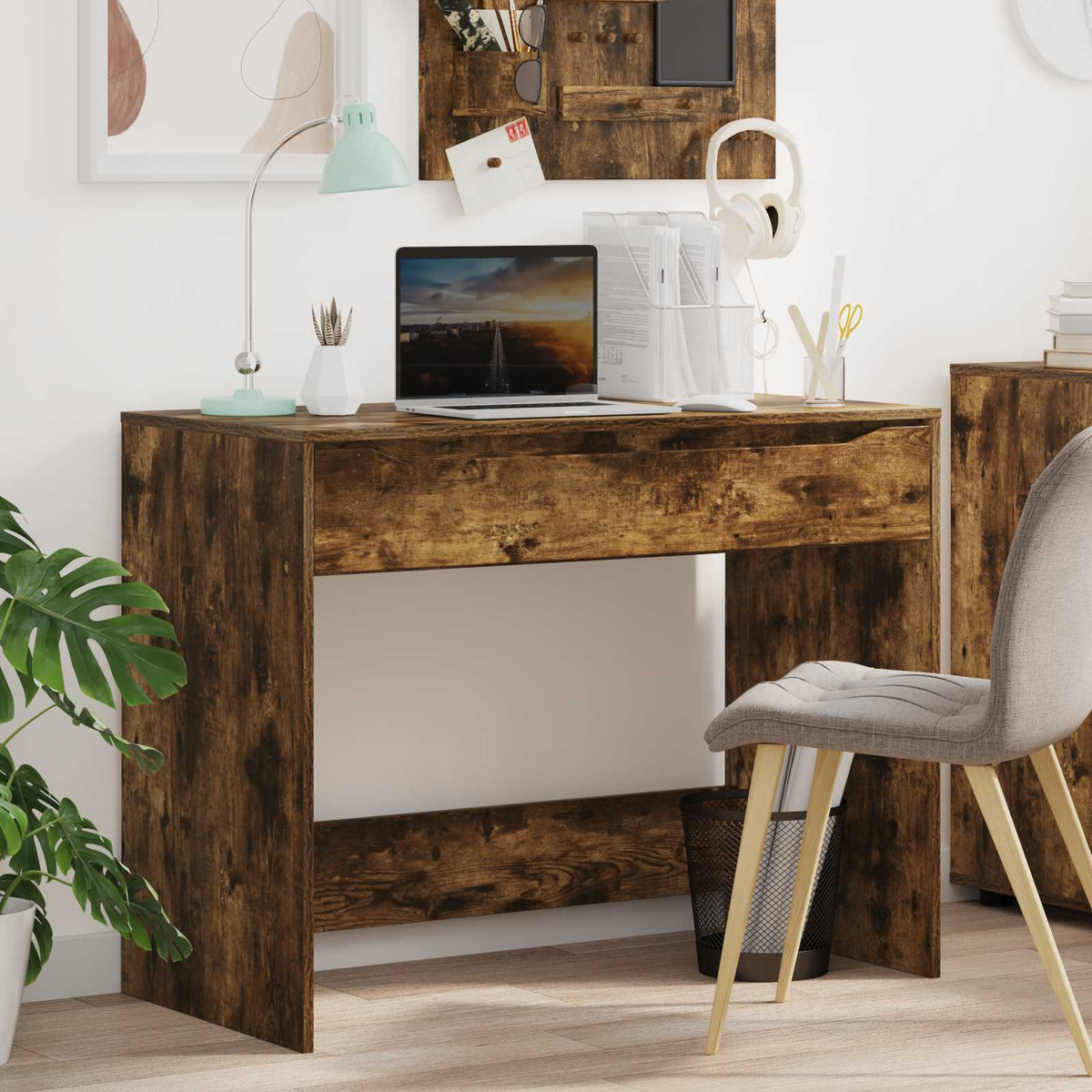 Desk with Drawer 100 x 50 x 78 cm Engineered Wood Smoked oak