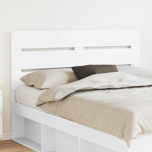vidaXL Headboard White Engineered Wood attached to a bed with storage underneath