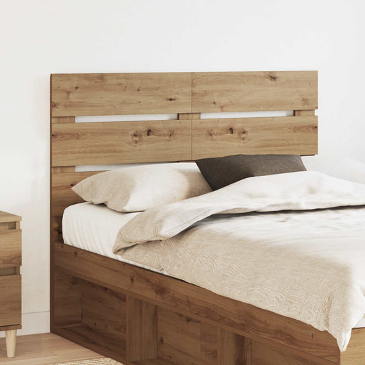 vidaXL Headboard Artisan Oak Engineered Wood fitted to a bed in a bedroom setting