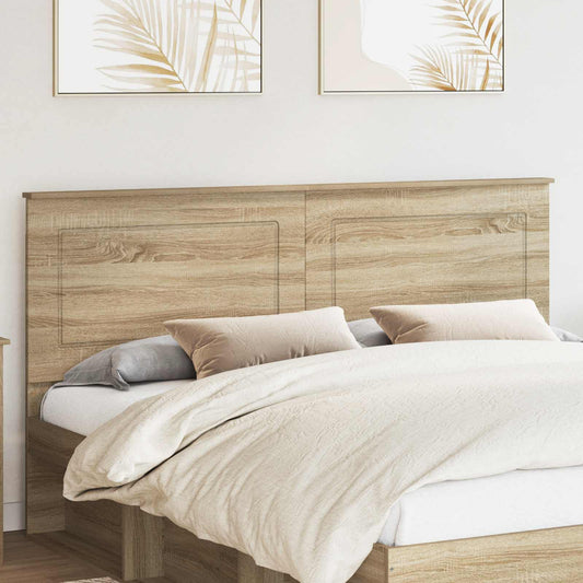 vidaXL Headboard Sonoma Oak 100 cm Engineered Wood attached to a bed with pillows