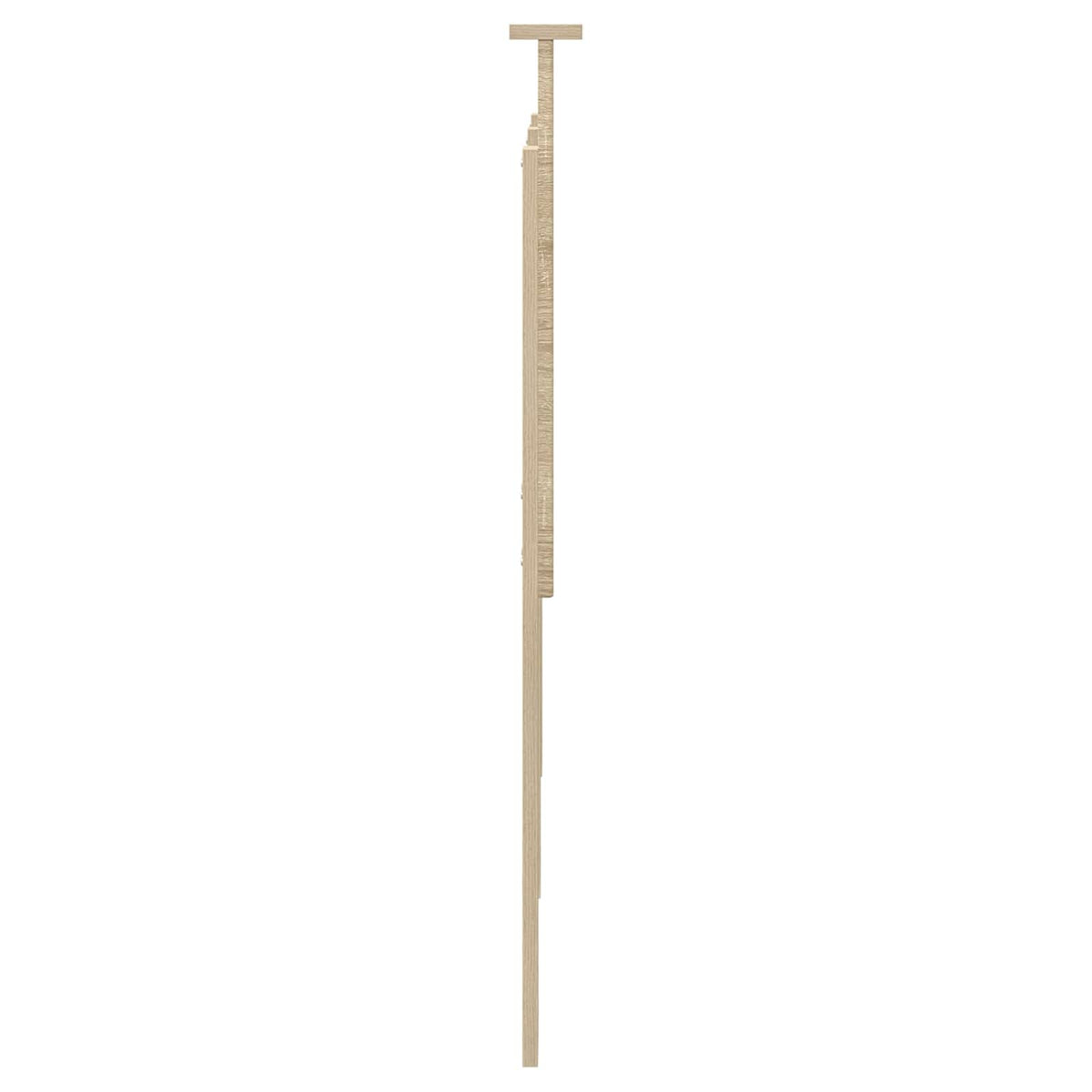The headboard viewed from the side showing the thin profile and support legs