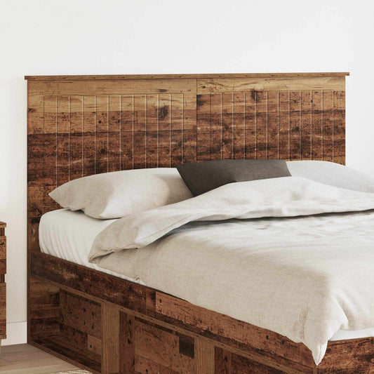 vidaXL Headboard Old Wood Engineered wood mounted behind a bed with pillows and bedding