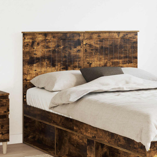 vidaXL Headboard Smoked Oak Engineered wood, a rustic wooden headboard with a plank effect