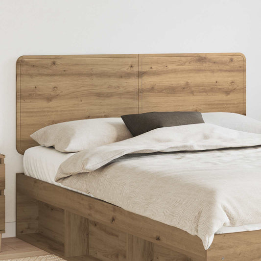 vidaXL Headboard Artisan Oak Engineered wood attached to a bed in a bedroom