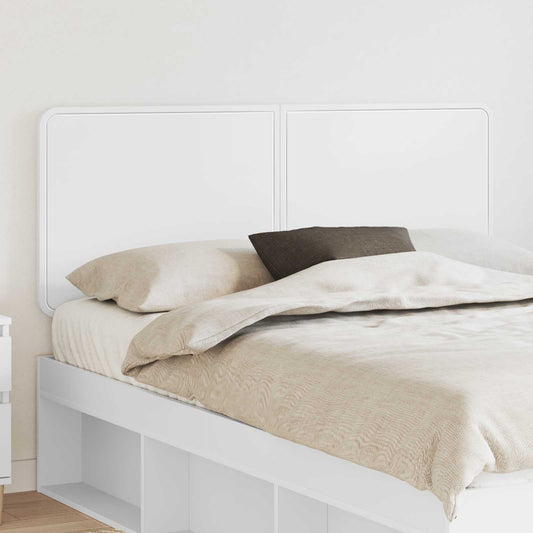 vidaXL Headboard White Engineered wood attached to a bed with pillows and bedding