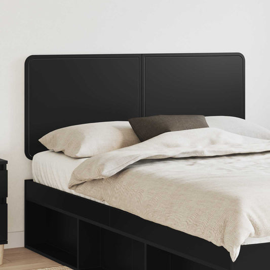 vidaXL Headboard Black Engineered wood attached to a bed with storage drawers