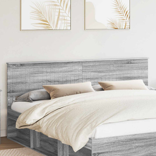 vidaXL Headboard Grey Sonoma Engineered wood attached to a bed in a bedroom setting