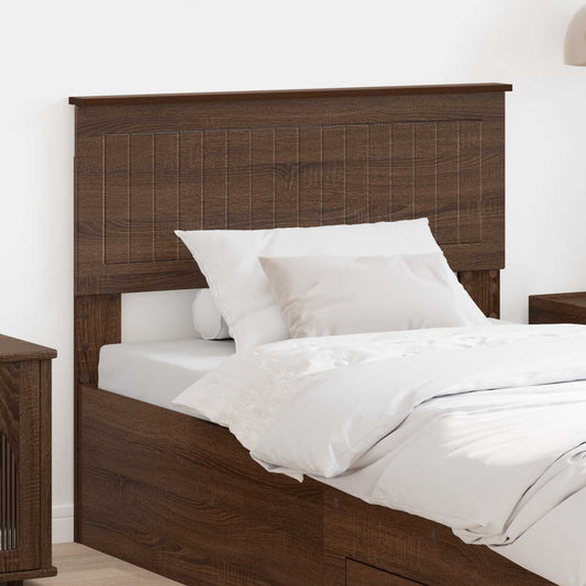 vidaXL Headboard Brown Oak Engineered wood attached to a bed with white bedding