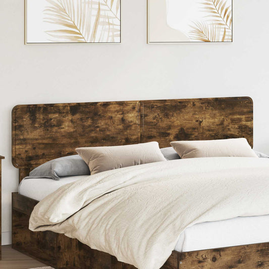 vidaXL Headboard Smoked Oak Engineered wood attached to a bed with bedding