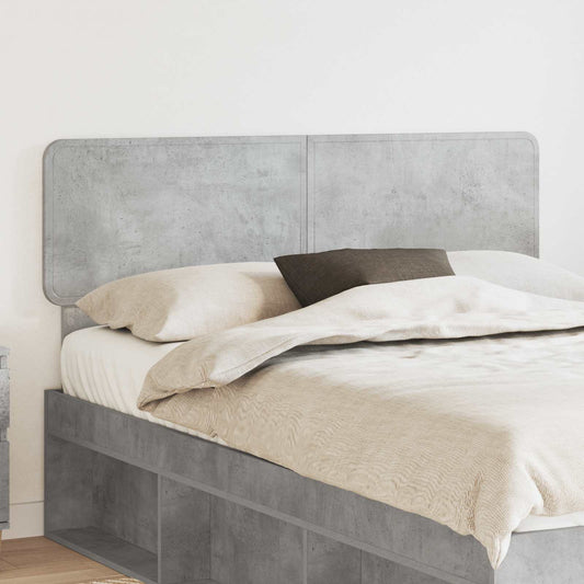 vidaXL Headboard Concrete Grey Engineered wood attached to a bed frame with bedding
