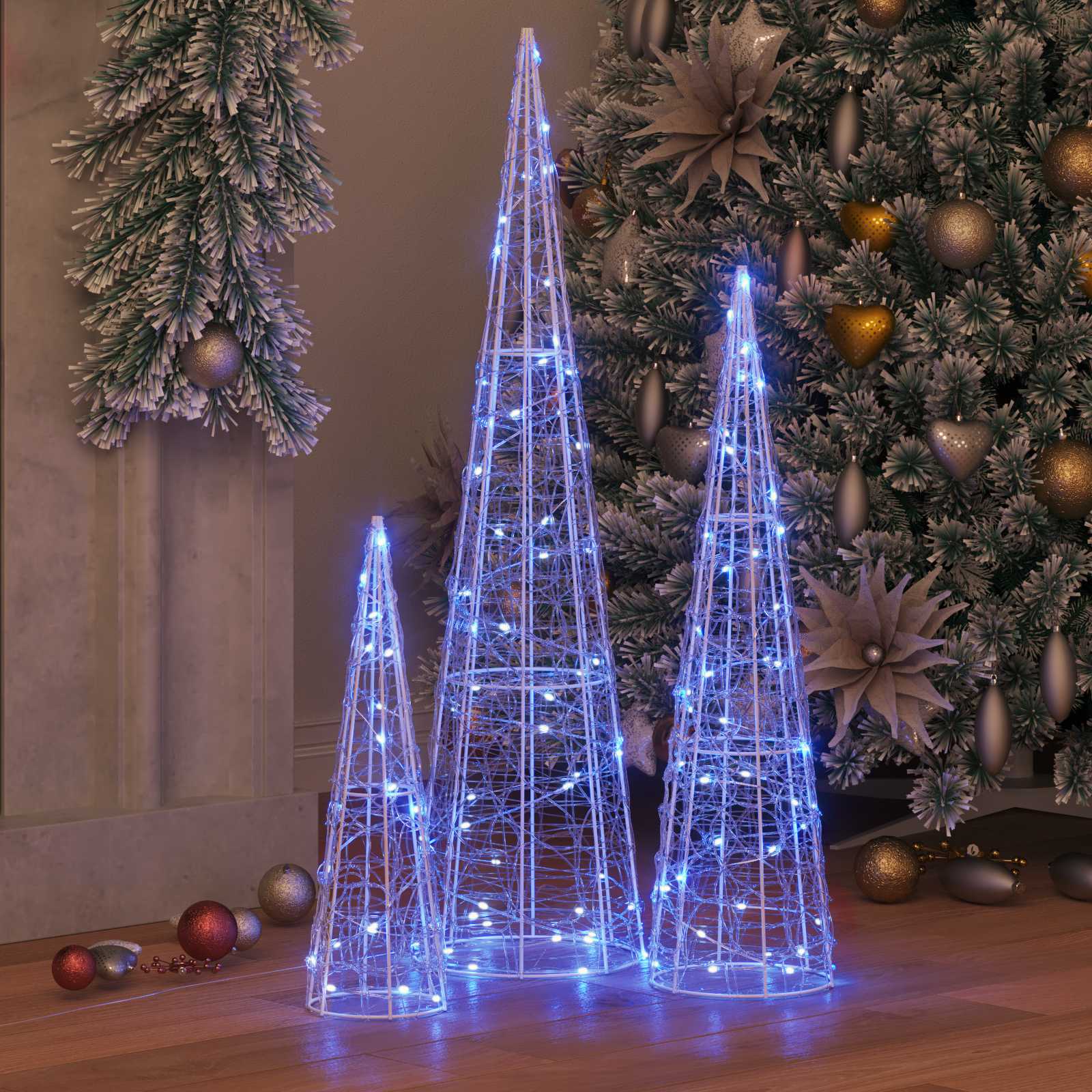 vidaXL Christmas Tree 3 pcs 90 LEDs Blue 20 x 20 x 80 cm Acrylic 3