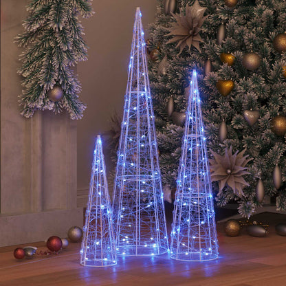 vidaXL Christmas Tree 3 pcs 90 LEDs Blue 20 x 20 x 80 cm Acrylic 3