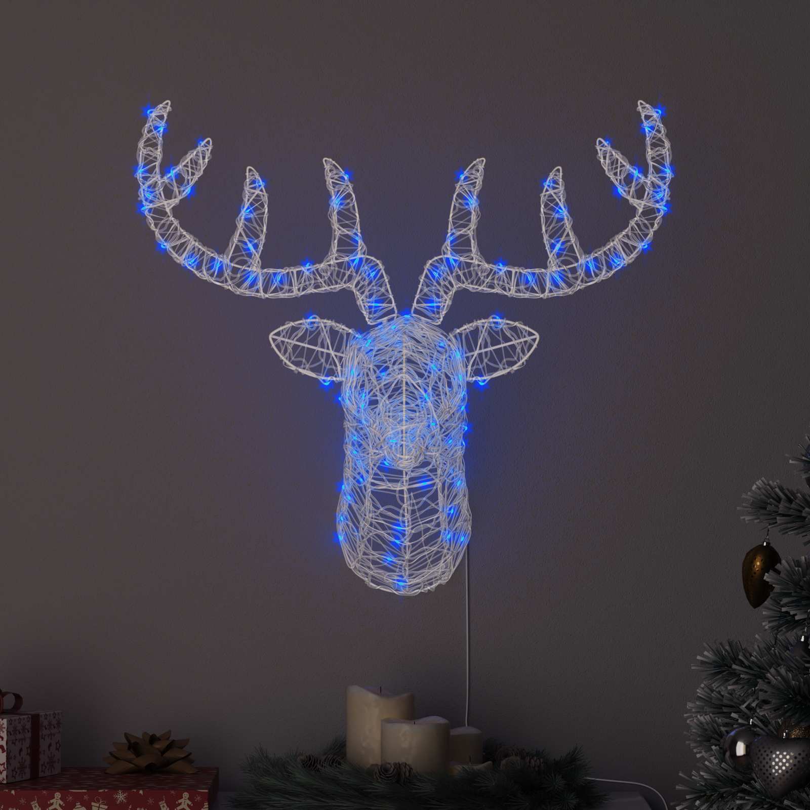vidaXL Reindeer Head 140 LEDs Blue 68 x 36.5 x 62.5 cm Acrylic 1