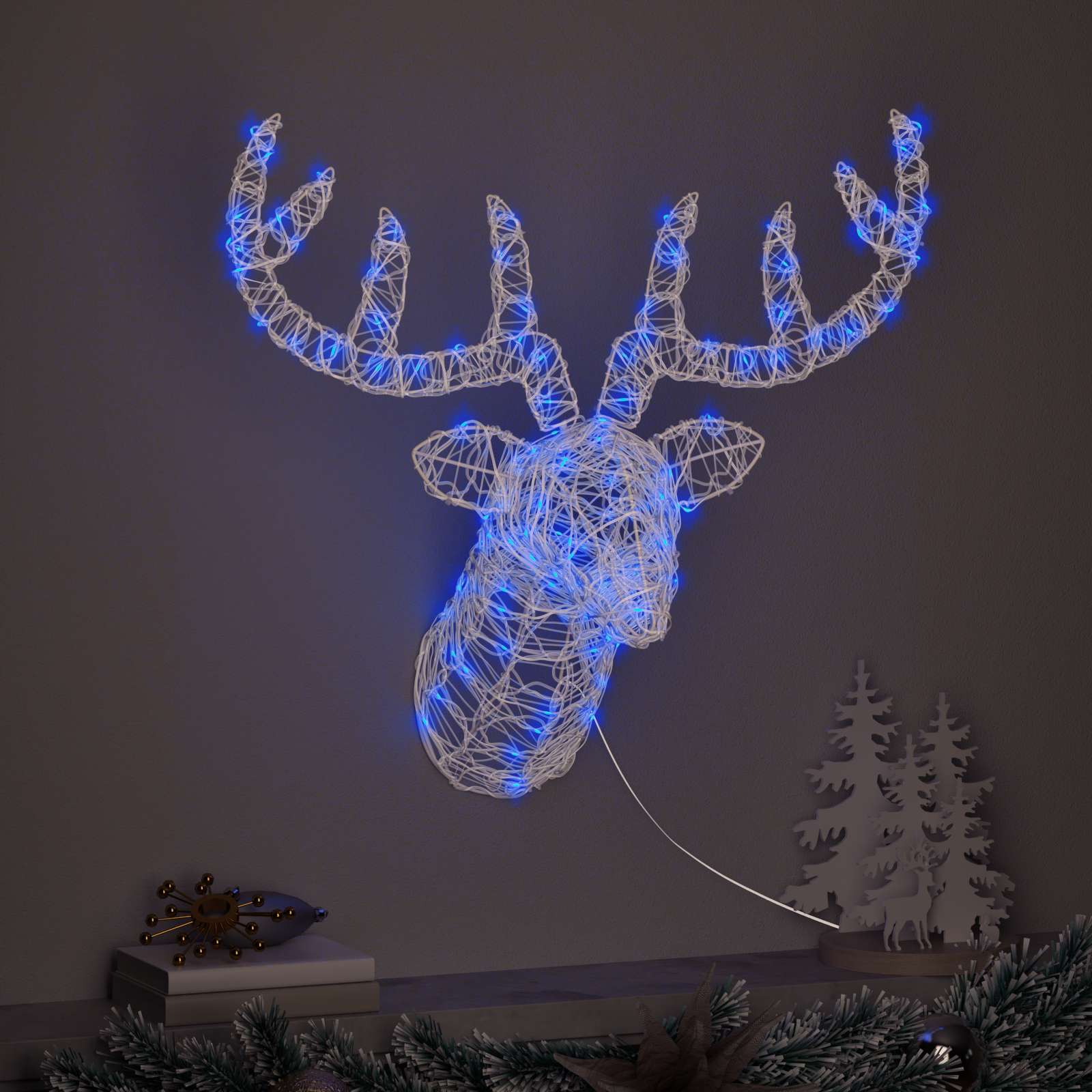 vidaXL Reindeer Head 140 LEDs Blue 68 x 36.5 x 62.5 cm Acrylic 3
