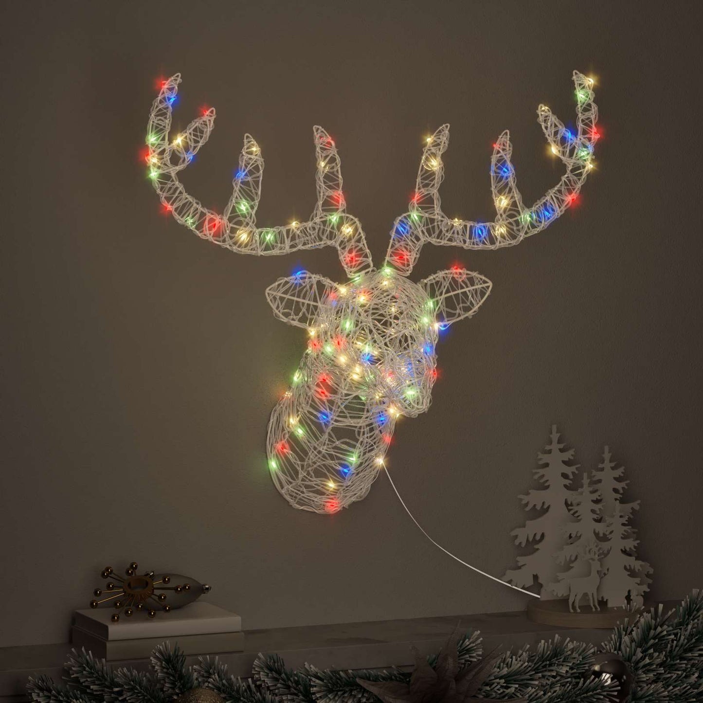 vidaXL Reindeer Head 140 LEDs Colourful 68 x 36.5 x 62.5 cm Acrylic 3